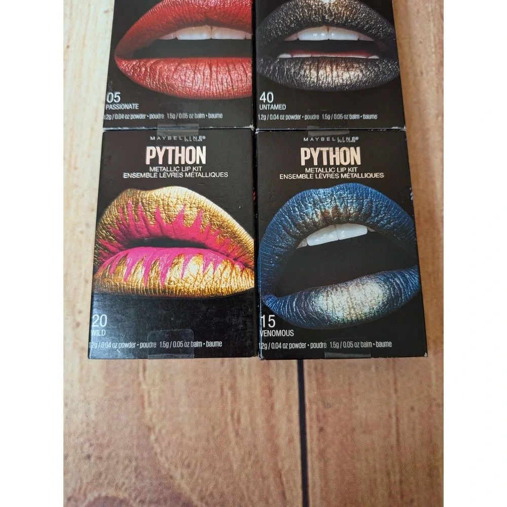 4 Pk Maybelline Python Metallic Lip Kit Passionate Venomous Wild Untamed‎